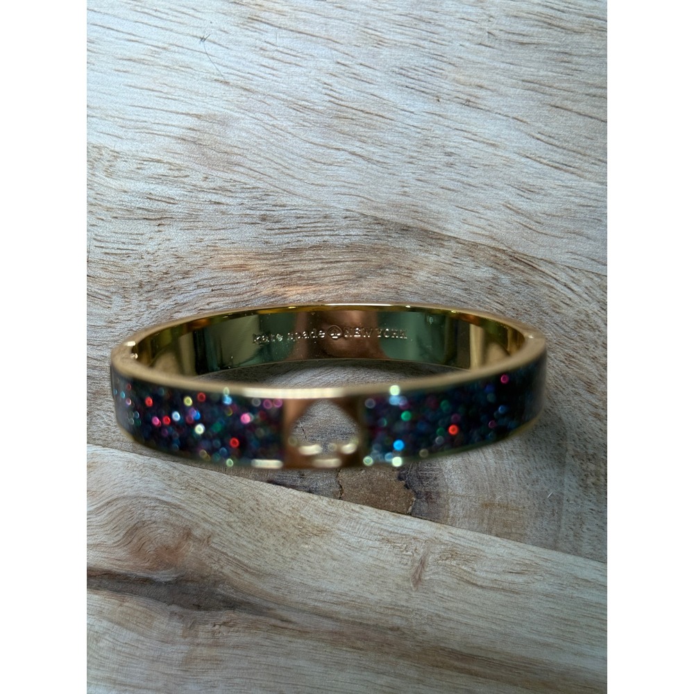 Kate Spade Bangle OS Gold Multi Glitter Hole Punch Spade Hinge Bracelet - Picture 4 of 4